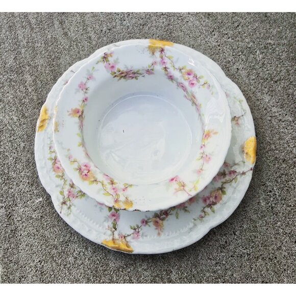 Haviland Limoges France Varenne Pink Rose Bone China Ramekin & Saucer Set Of 5 - Picture 3 of 11